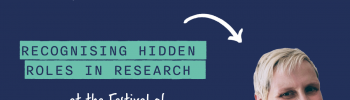 Research Adjacent podcast art with the text 'Episode 80 Recognising hidden roles in research at the Festival of Hidden REF 2025' and a picture of Sarah McLusky
